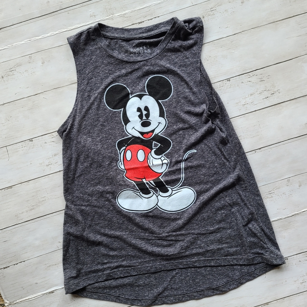 Disney Mickey Mouse Muscle Tank Top Grey Heathered Graphic Sleeveless XS DAT0560